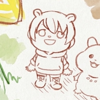 ひまわりを見上げるハムオ