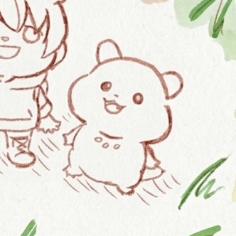 ひまわりを見上げるハムラ